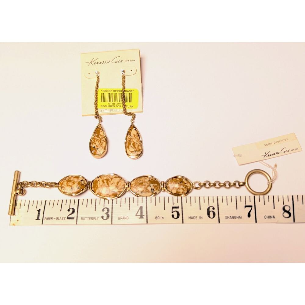NWT Kenneth Cole Semi Precious Demi Parure Bracelet Earrings Set Coffee Cream